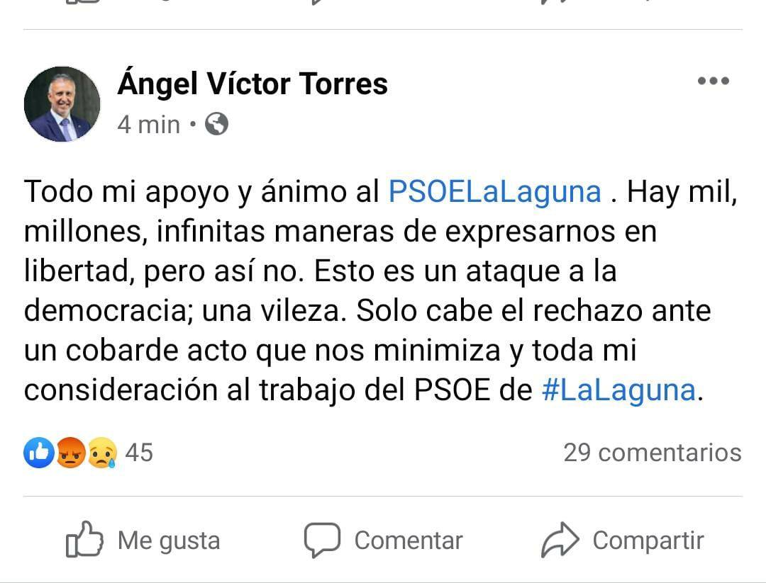 Mensaje del presidente canario de Apoyo a sus compañeros en La Laguna.