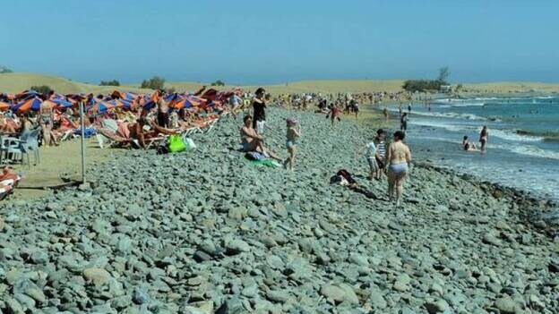 La playa de Maspalomas pierde la totalidad de la arena
