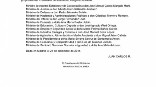 El BOE publica los nombramientos de los ministros del nuevo Gobierno de Rajoy
