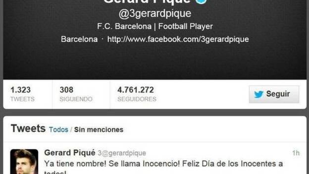 Piqué gasta una inocentada a través de Twitter al decir que había nacido su hijo