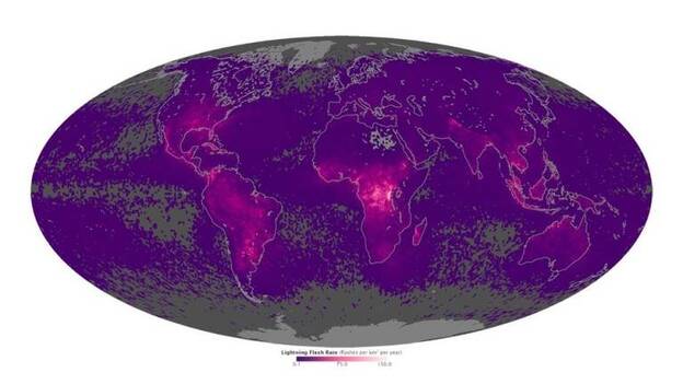 La NASA recoge los lugares de la Tierra en donde caen más rayos