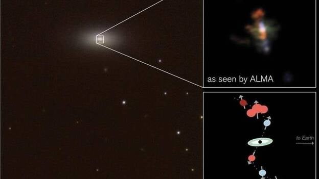 Hallan un chorro de gas frío en remolino que delata un agujero negro
