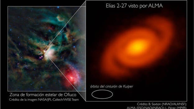 Brazos en espiral ocultos abrazan una joven estrella