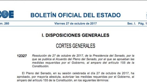 Las medidas del 155 se publican en el BOE