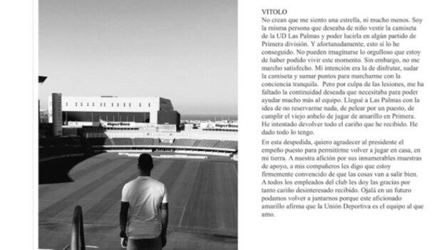 Un emocionado Vitolo se despide de la UD