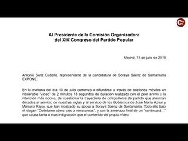 Santamaría pide investigar la autoría del vídeo contra su candidatura