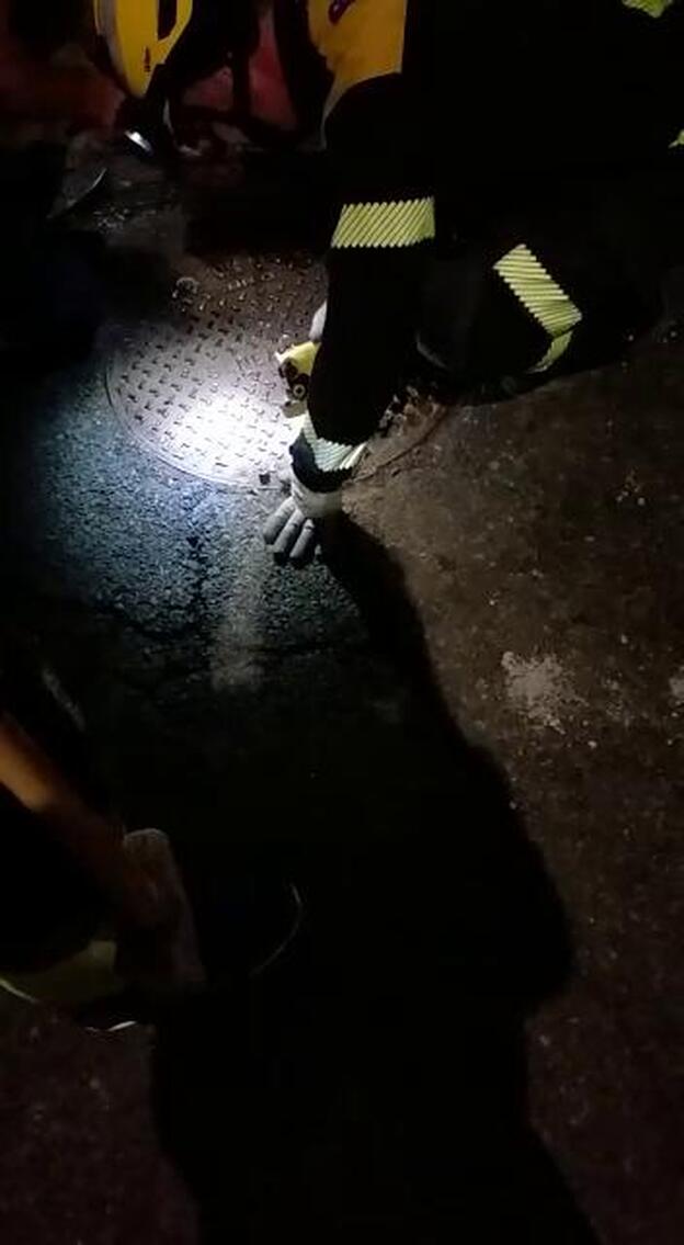 Difícil rescate de un gato atrapado en una tubería