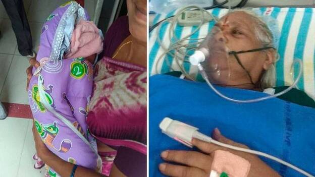 Una mujer de 73 años, madre de gemelas en India