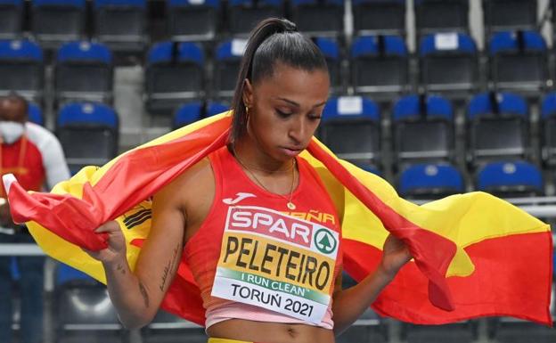 Ana Peleteiro, tras la final de triple salto. 