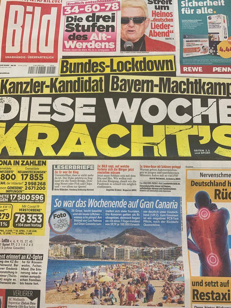 Gran Canaria, portada de la prensa alemana con las playas llenas