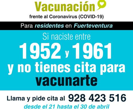 Si naciste entre 1952 y 1961 y resides en Fuerteventura, pide cita para vacunarte