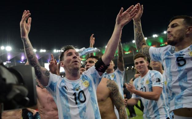 Messi, durante la celebración argentina por la conquista de la Copa América./afp