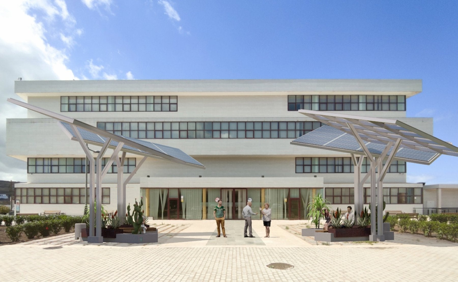 Cuatro pérgolas metálicas darán sombra en el acceso principal al recinto de El Cubillo