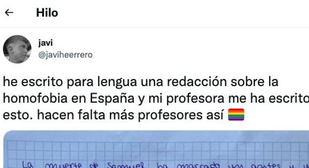 Escribe una redacción sobre la homofobia y la respuesta de su profesora se hace viral