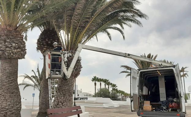 Instalación de luces navideñas en Tías