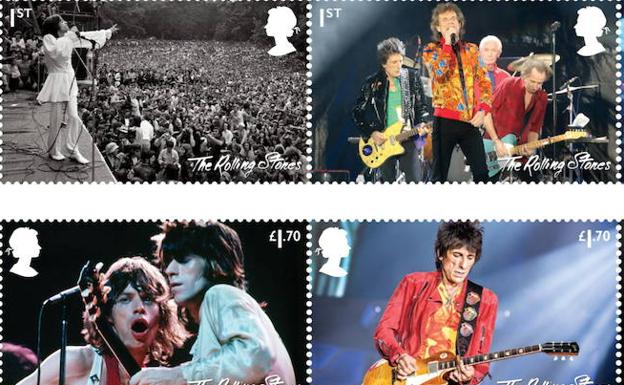 Sellos de la empresa británica de correos Royal Mail dedicados a los 60 años de los Rolling Stones.