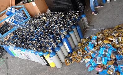 Intervenidas 800 bombonas de gas de la risa para fiestas en la Costa del Sol