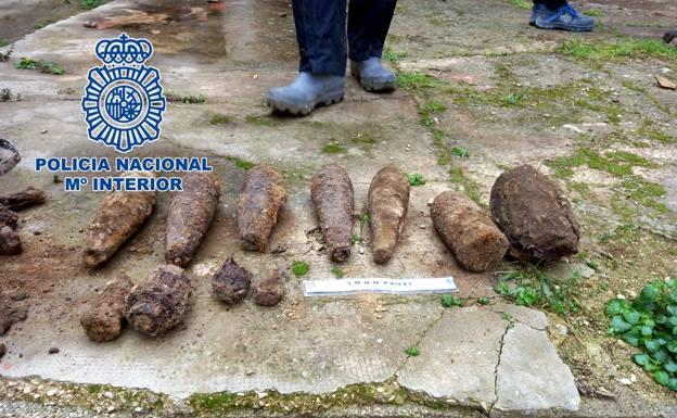 Explosivos de la Guerra Civil encontrados en Alcoy (Alicante).