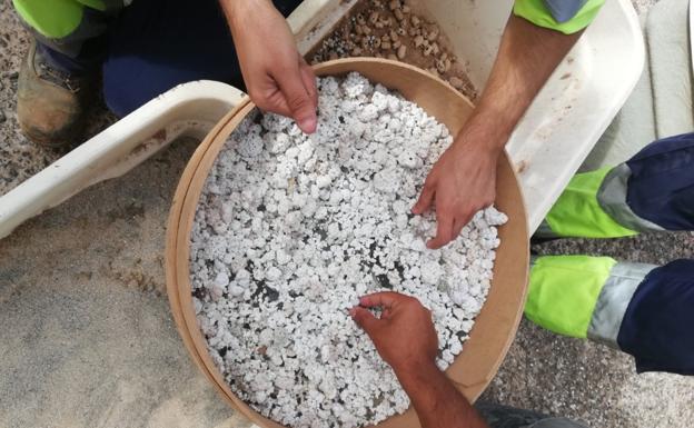Estas 'palomitas', arena blanca, callaos y fósiles no son souvenirs