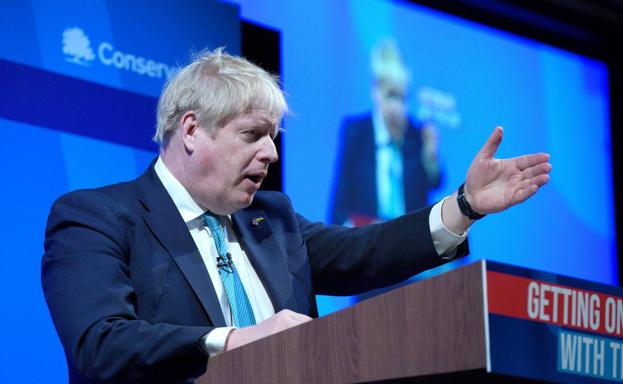 Boris Johnson, este sábado en un acto del Partido Conservador británico./e. p.