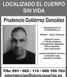 Aparece muerto Prudencio Gutiérrez, desaparecido en Gáldar