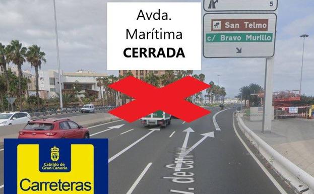 Un tramo de la Avenida Marítima, cerrado al tráfico este lunes y martes