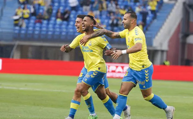 Viera, celebrating his goal against Mirandés and which meant three golden points in UD's aspirations. 