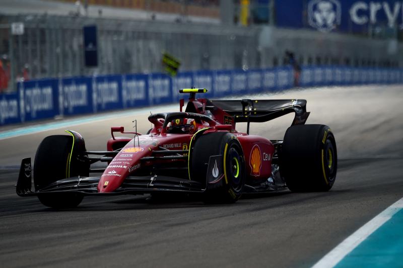 Carlos Sainz at the wheel of his Ferrari at the Miami Grand Prix
