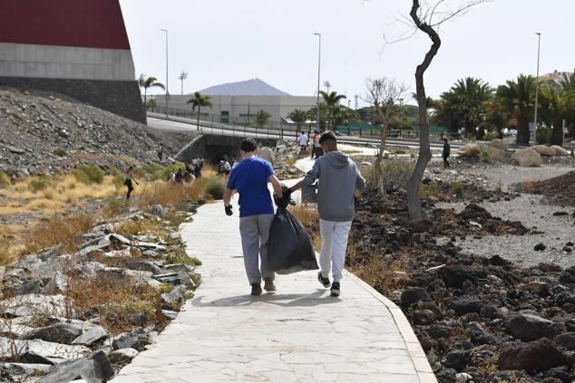 Alumnado del IES Josefina de la Torre le dan una batida al barranco del Polvo