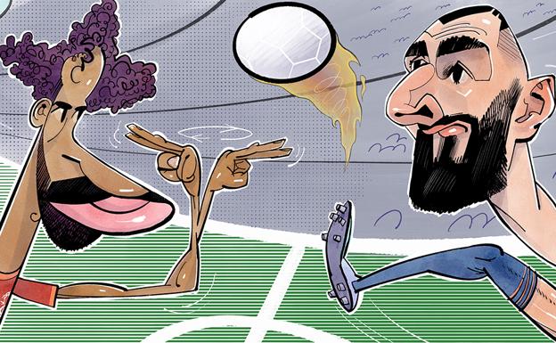Caricatures of Mohamed Salah and Karim Benzema. 