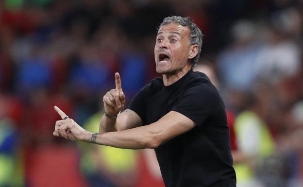 The Spanish coach, Luis Enrique Martínez, gives instructions in the match against the Czechs. 