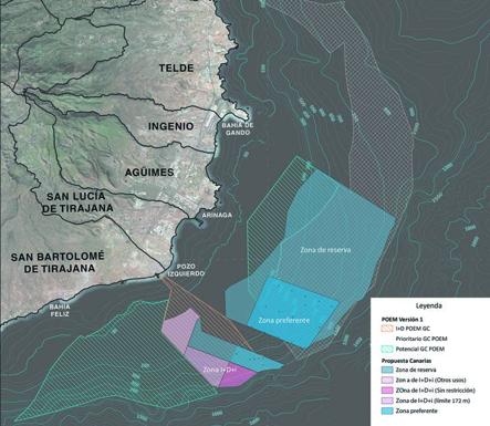 Mapa con las zonas preferente y de reserva para eólica marina propuestas por Cabildo y Gobierno canario. /C7