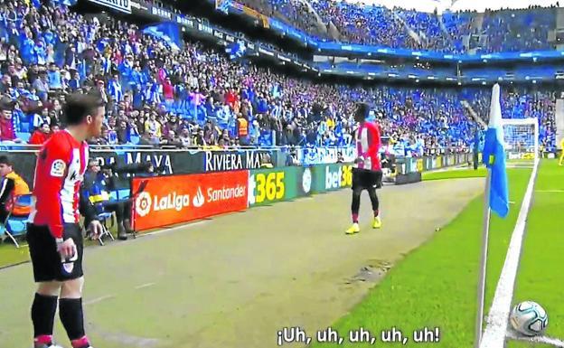 Iñaki Williams sufre los cánticos racistas en el estadio del Espanyol. /efe