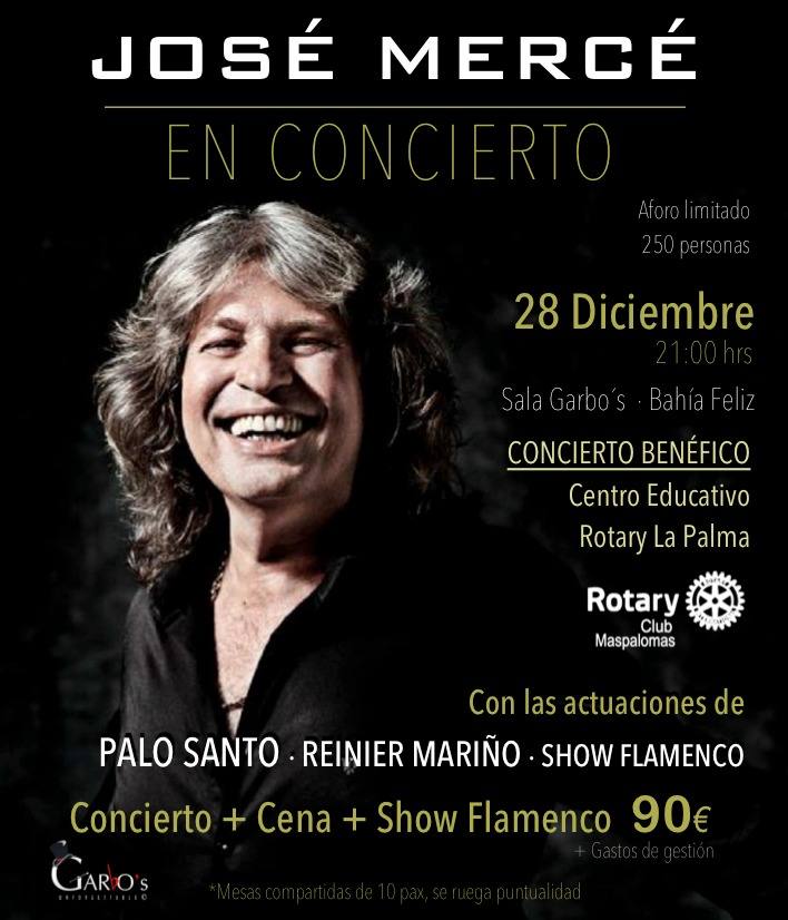 Concierto solidario de José Mercé en sala Garbo's, Bahía Feliz