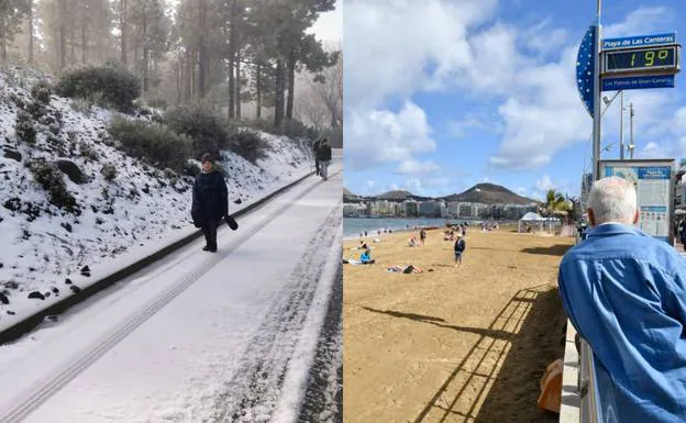 Del frío y la nieve en la cumbre a 19 grados al sol en Las Canteras